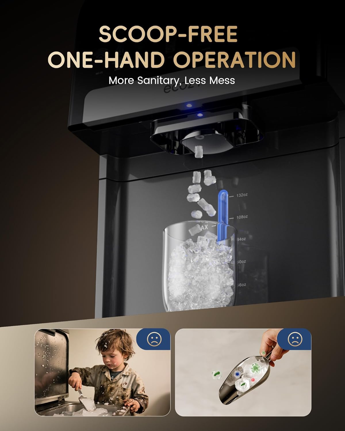 Detalle 2 de ecozy IM-ND481B Nugget Ice Maker and Water Dispenser, App Control, 33 lbs/day