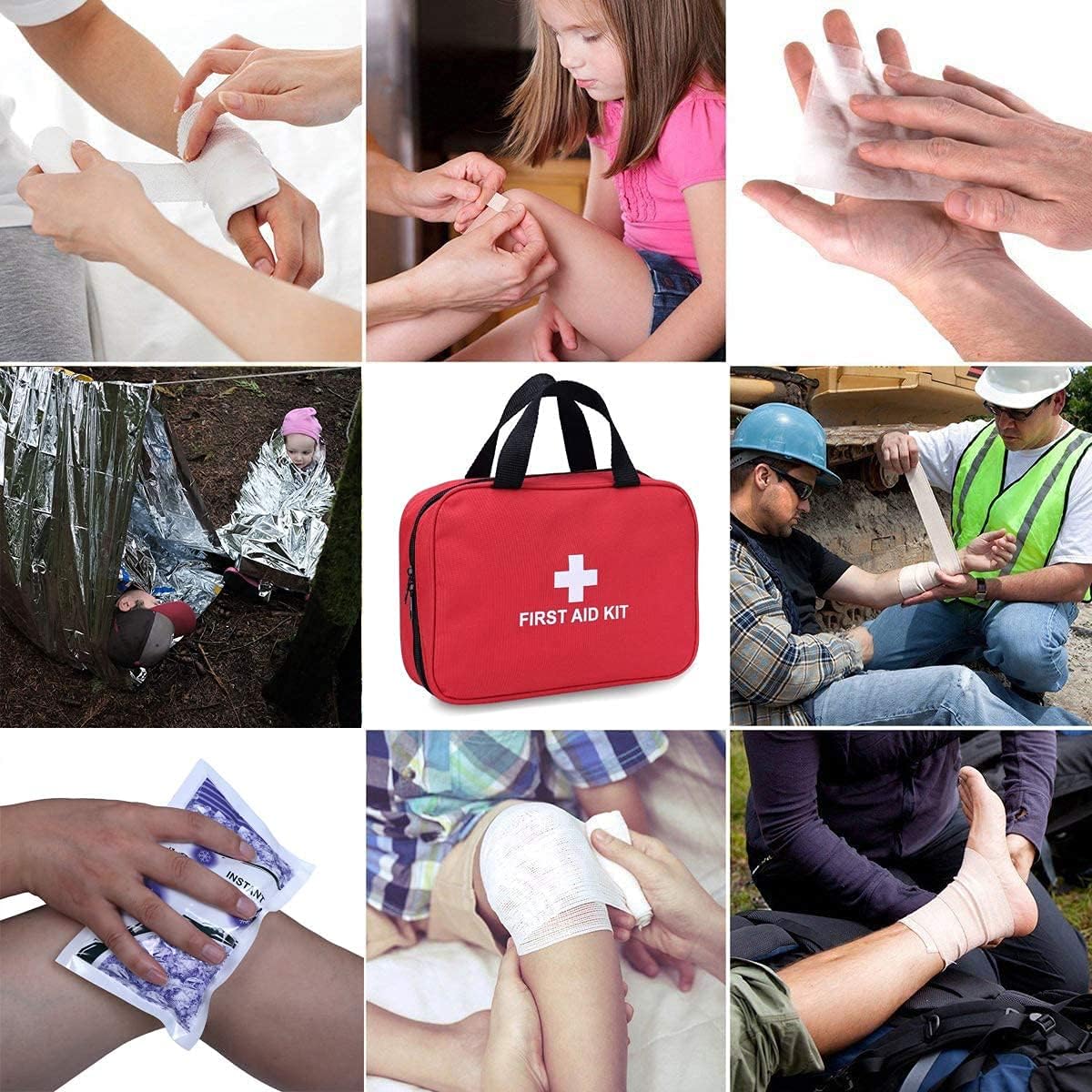 Detalle de Trousse de premiers secours 230 pièces (boîte d’urgence compacte) – format voiture, maison, camping et voyages
