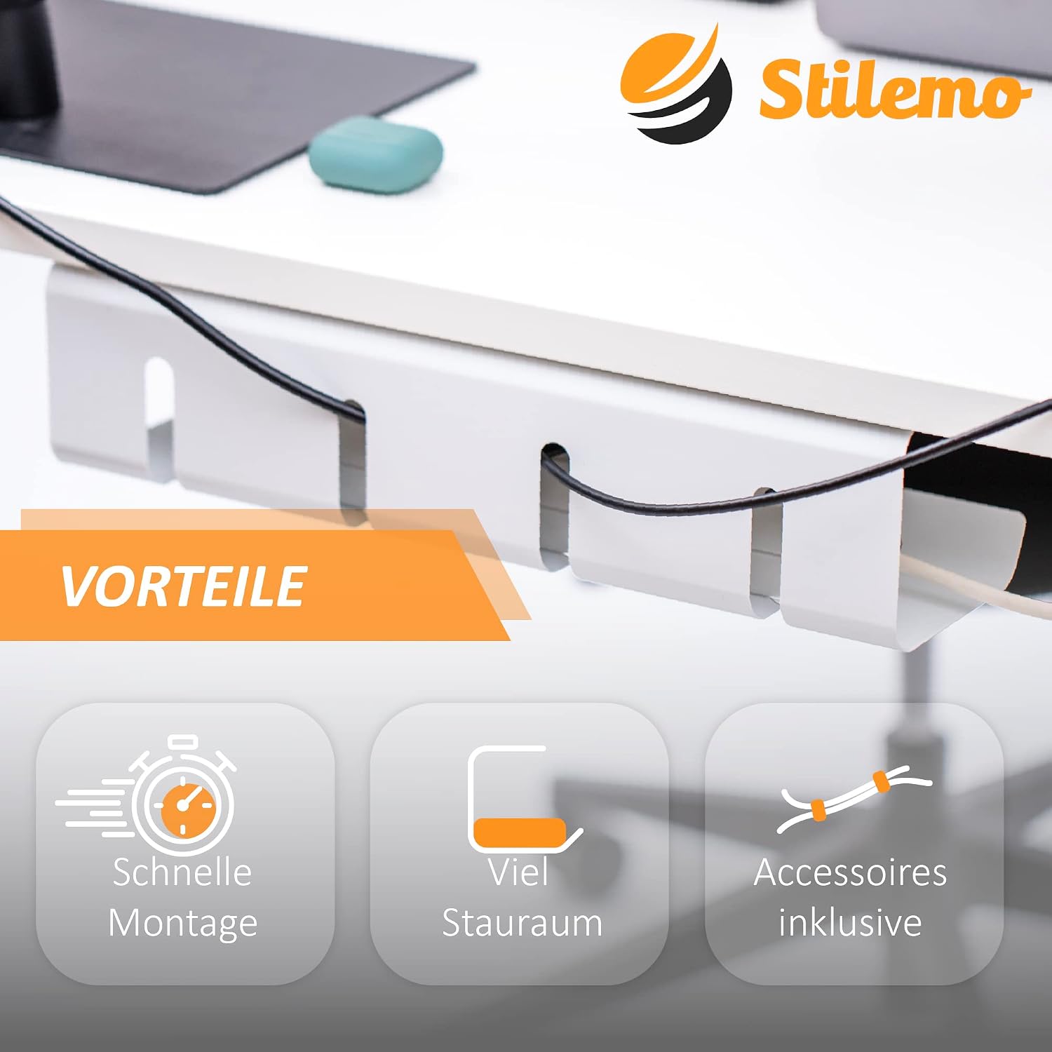 Detalle de Stilemo Kabelkanal Schreibtisch 43x12x10 cm Kabelmanagement