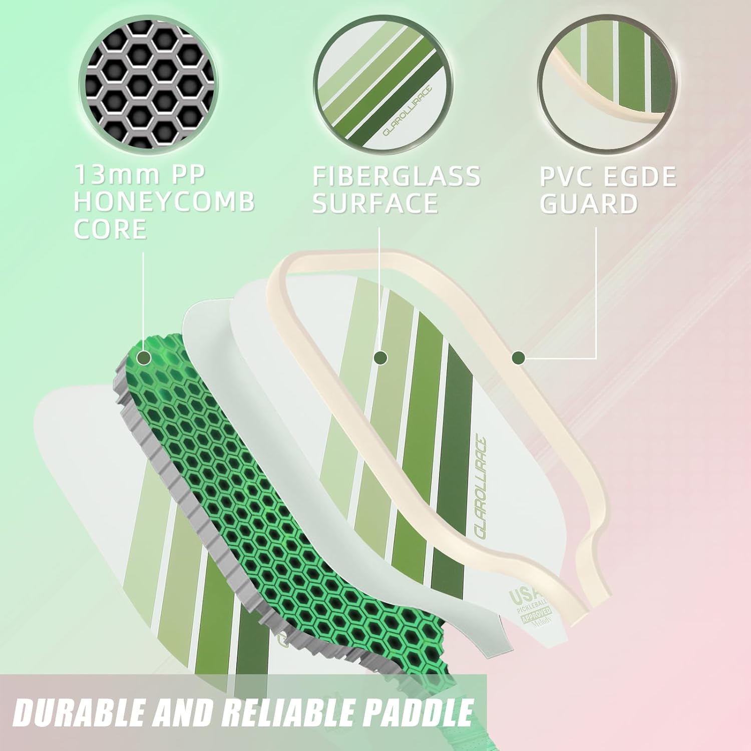 Detalle de Glarollirace Pickleball Paddles Set of 2 | USAPA-Approved 4-Paddle Pack with Balls and Bag