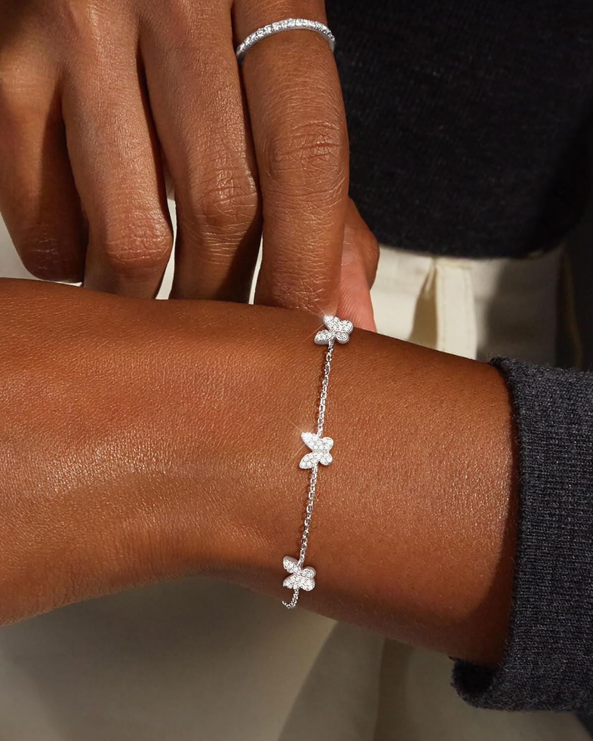 Thumbnail 1 de Bracelet femme ZHESHY argent 925 plaqué or 14k, réglable avec trèfle à 4 feuilles, croix et cœur en zircon