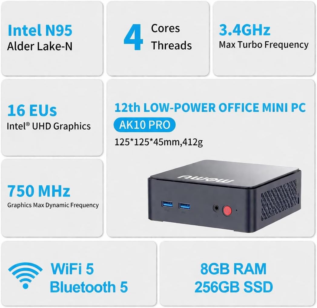 Detalle de AWOW AK10 mini-pc met 16 GB DDR4-RAM, 512 GB SSD en dubbele 4K-weergave