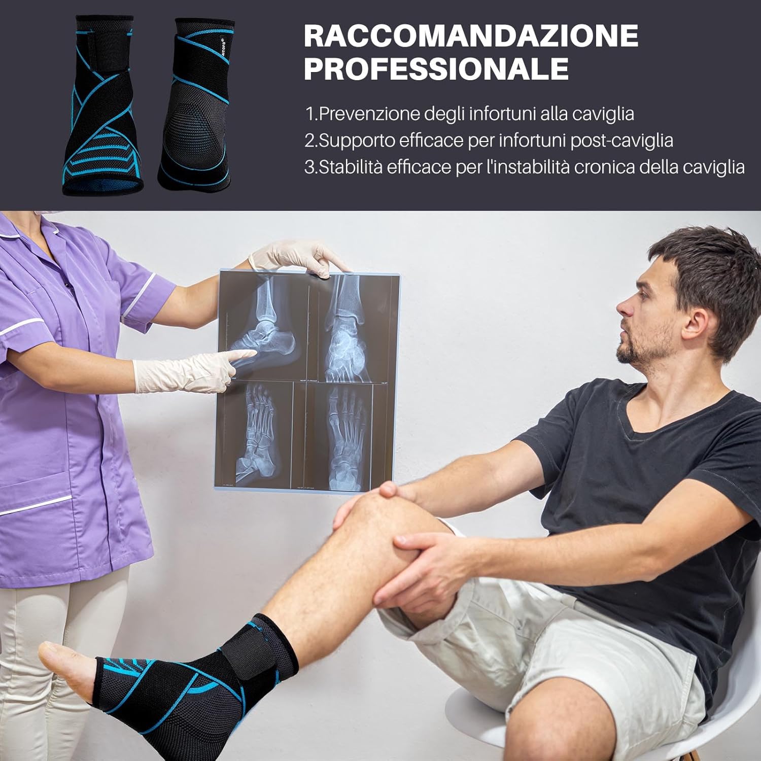 Thumbnail 2 de PUTUO Caviglia Tutore con Fascia: Cavigliera Ortopedica per Distorsione, 43-46, 1 Pezzo