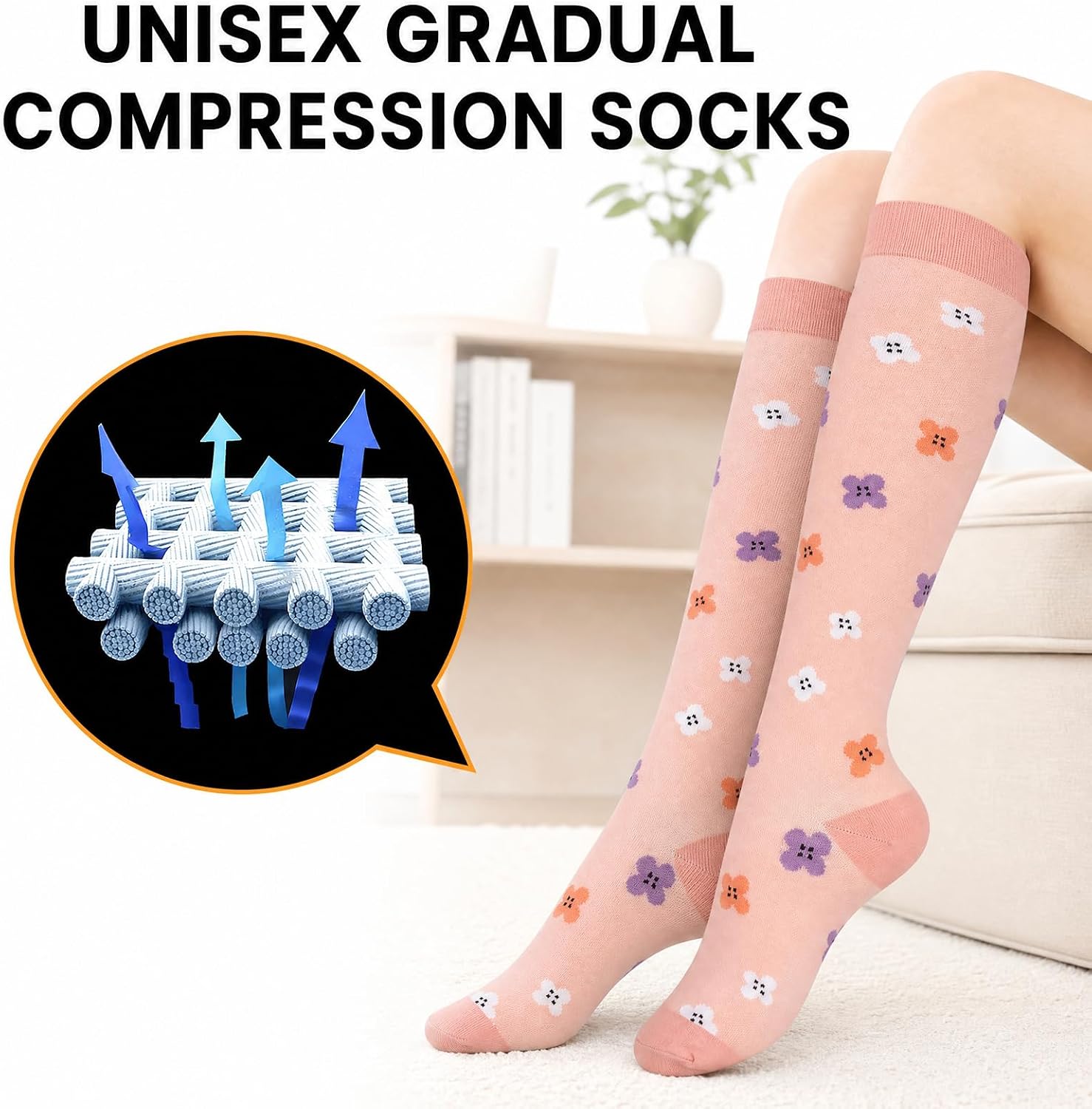 Detalle de Odtmger Compression Socks – 7 Pairs, 20-30mmHg Knee-High Support for Sports, Work and Everyday Wear