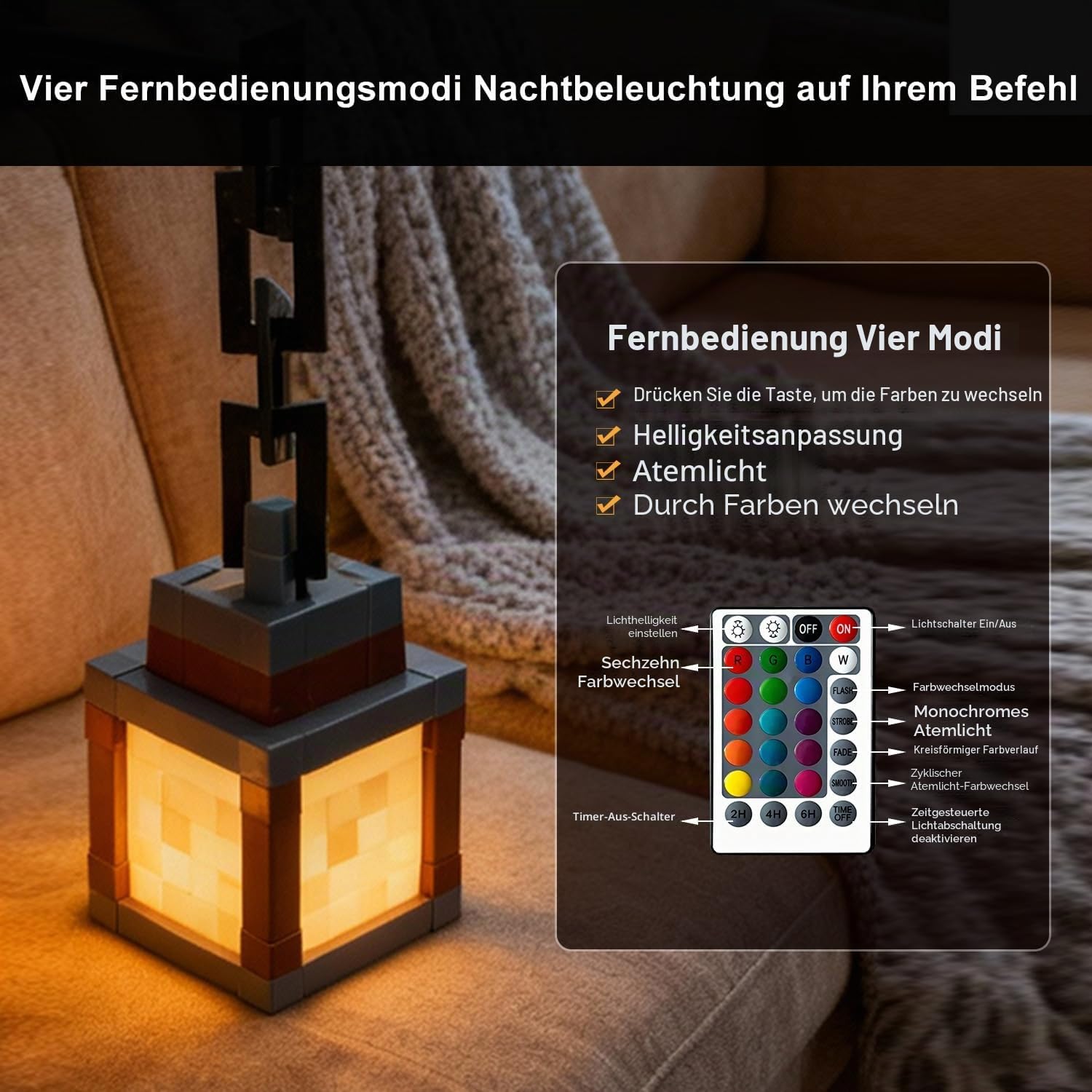 Detalle 1 de ZTZK Pixelierte Laterne Nachtlicht mit 16 Farben