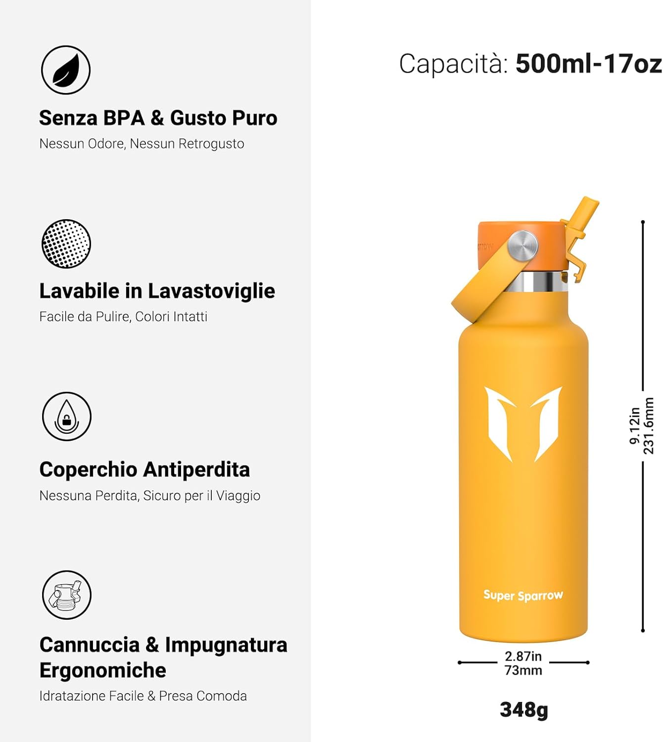 Thumbnail 2 de Borraccia Termica Super Sparrow in Acciaio Inox 350 ml – 1,2 L, BPA Free, manico ergonomico e tappo con cannuccia