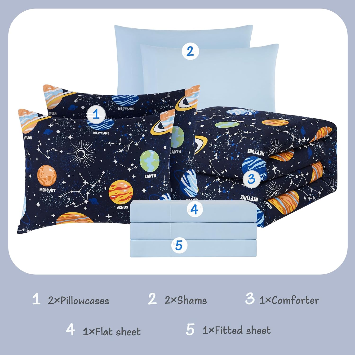 Thumbnail 5 de Full Kids Comforter Set - Glow-in-the-Dark Space 7-Piece Bedding for Boys