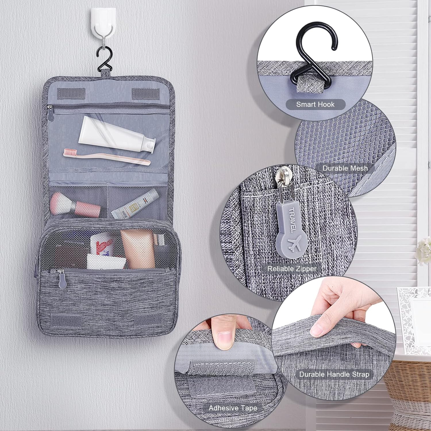 Thumbnail 3 de AiQInu trousse de toilette pliable grande capacité imperméable avec crochets