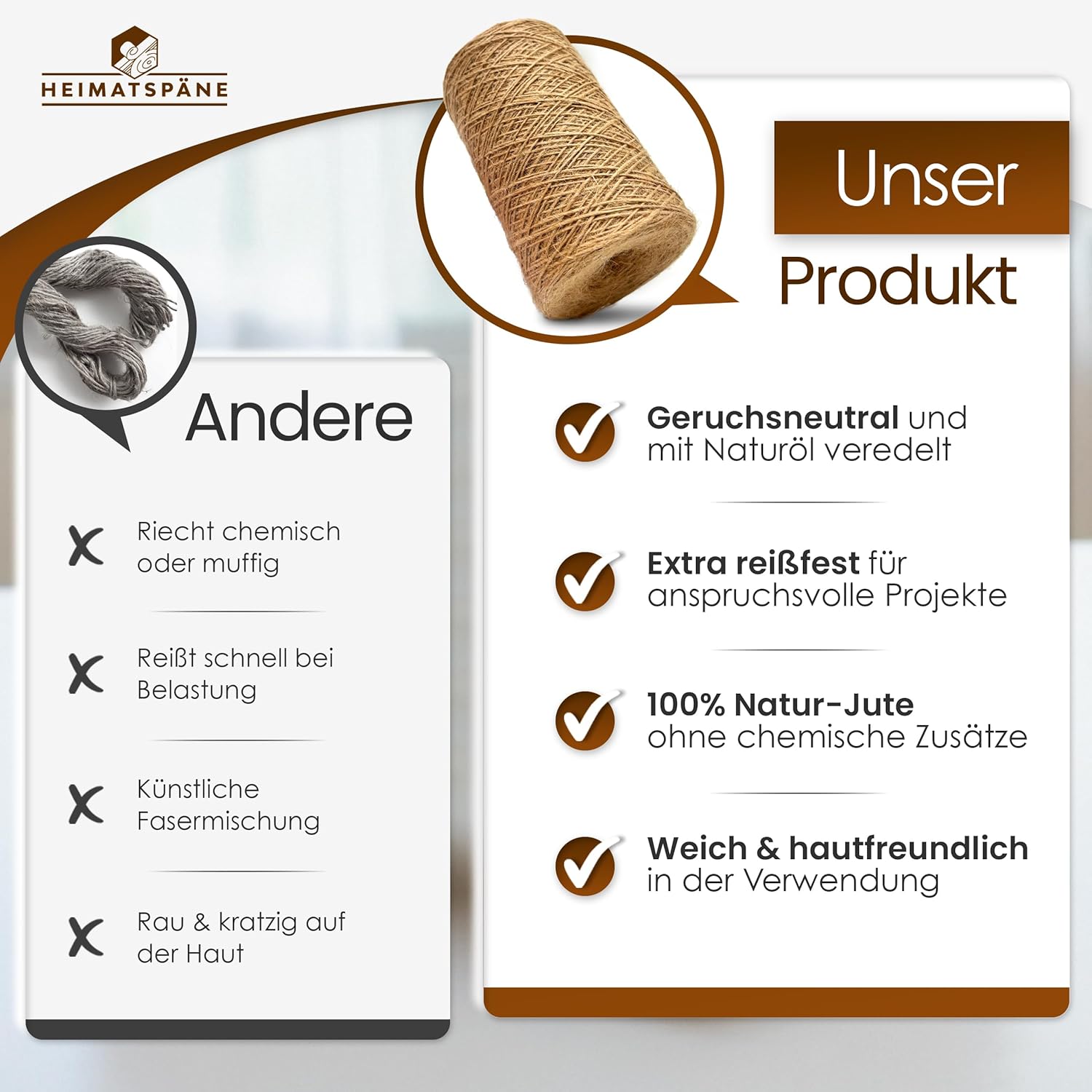 Thumbnail 4 de Heimatspäne Juteschnur 500 m – reißfestes Naturgarn aus 100% Jutefaser für Basteln, Garten & Pakete