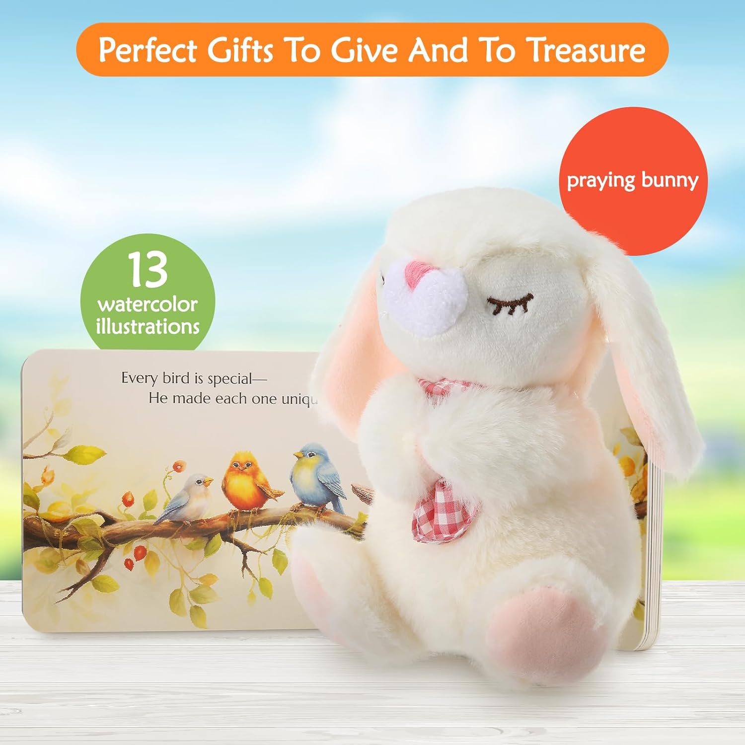 Detalle de Sawnfay Baptism Gifts Set for Girls: 7" Praying Bunny Plush & Bedtime Blessing Book