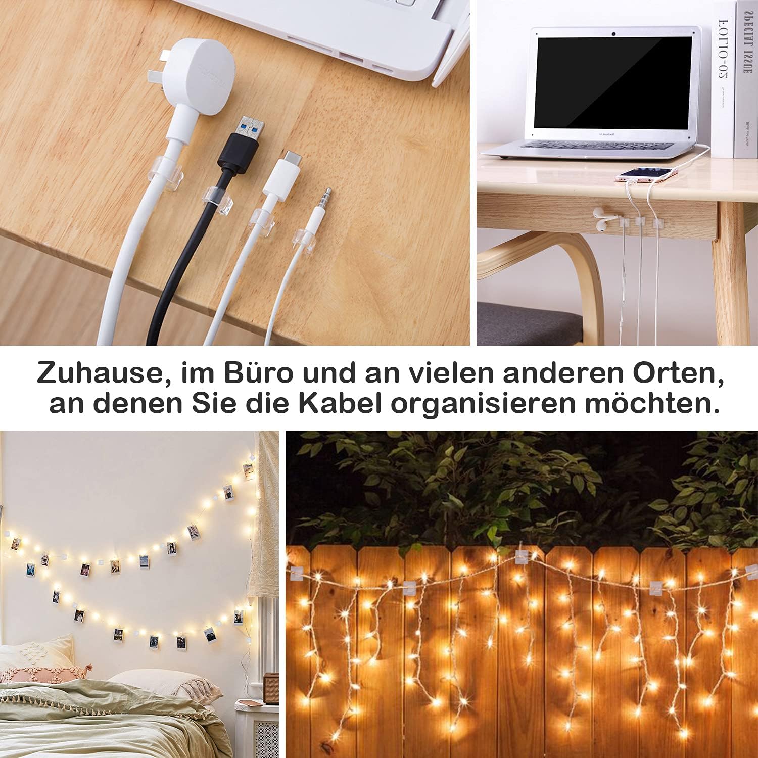 Detalle 2 de RYCHUI Outdoor Cable Clips with Adhesive Pads 120 Pieces