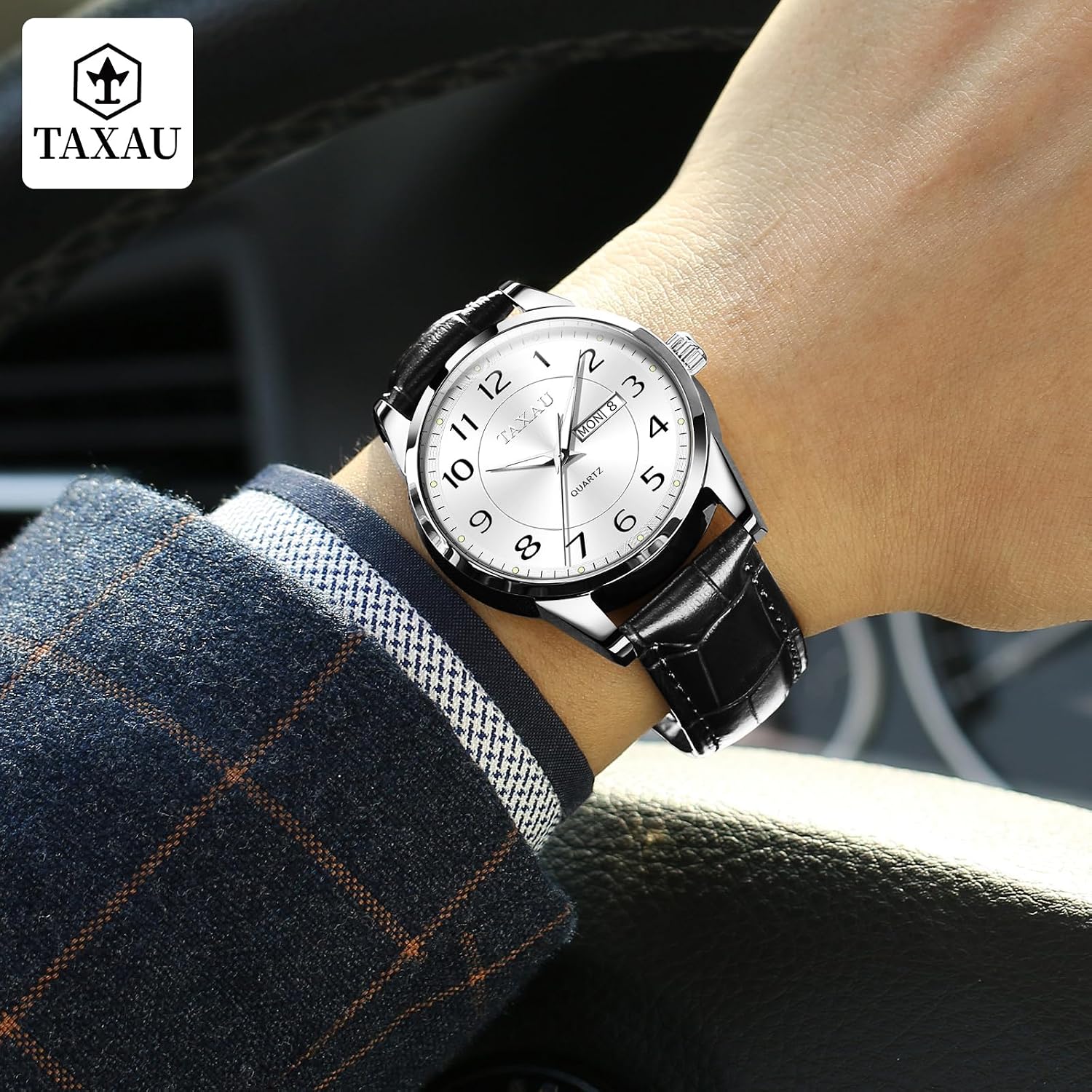 Thumbnail 5 de Taxau Klassische Lederuhr Männer Analog Quarz 41 mm