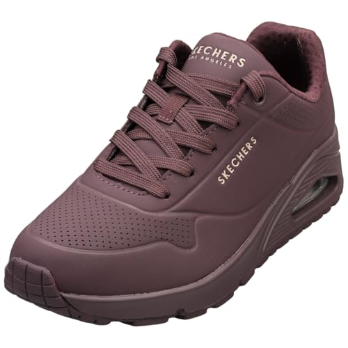 Detalle de Skechers Damen Uno Stand On Air Trainers – Burgundy Duraleather / Mesh, Größe 38 EU