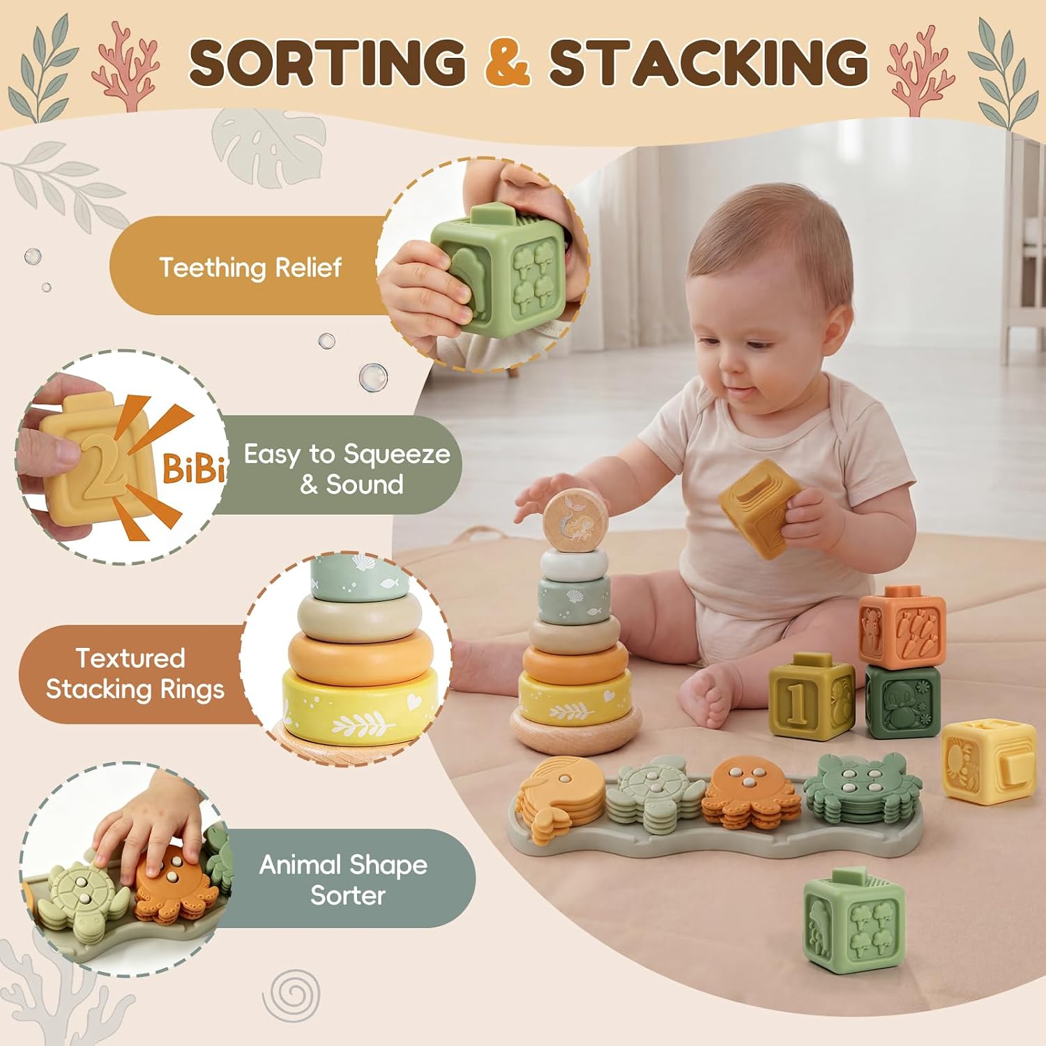 Detalle 2 de Anook SA001A 5-in-1 Montessori Toy with Sound Blocks and Shape Sorting
