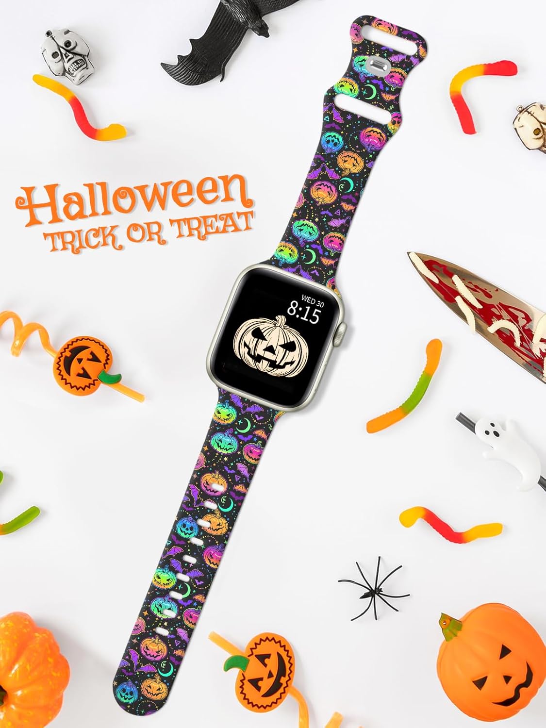 Thumbnail 1 de Vozehui Halloween Watchband for Apple Watch – Pumpkin Skull Pattern (38–49mm)