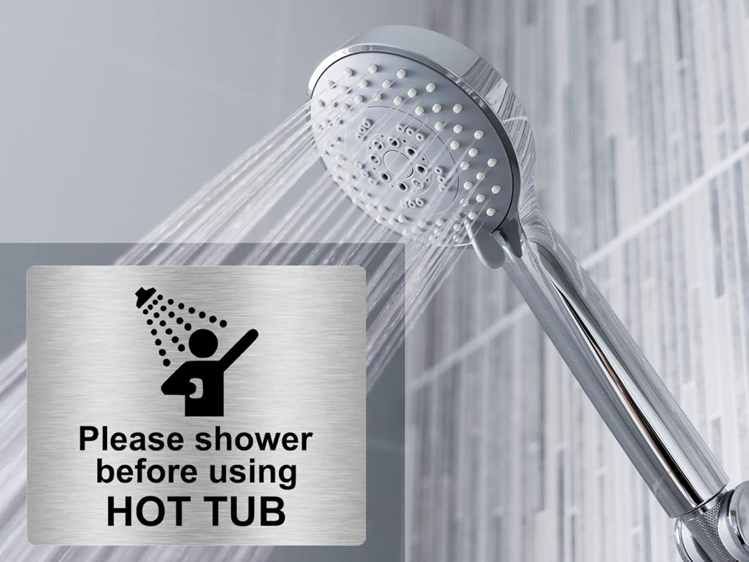 Thumbnail 1 de Please Shower Before Using Hot Tub Sign - Waterproof Adhesive Sticker (12cm x 10cm, Silver)