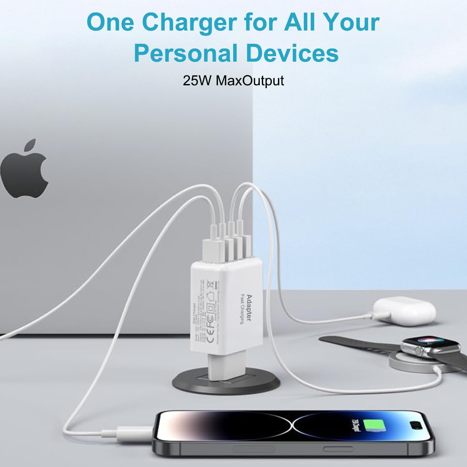 Thumbnail 1 de Chargeur USB multiple 2 packs : adaptateur secteur 4 ports 25 W pour recharger jusqu’à 4 appareils
