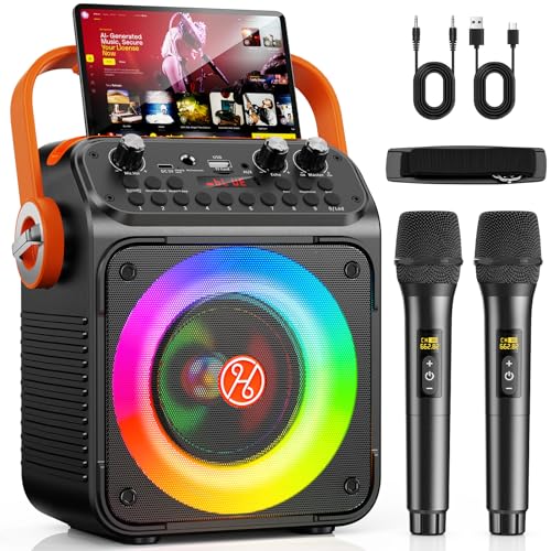HWWR Karaoke con Microfono Wireless 2x 60W – Sistema PA portatile, Bluetooth 5.3, TWS, FM, USB/TF, LED RGB