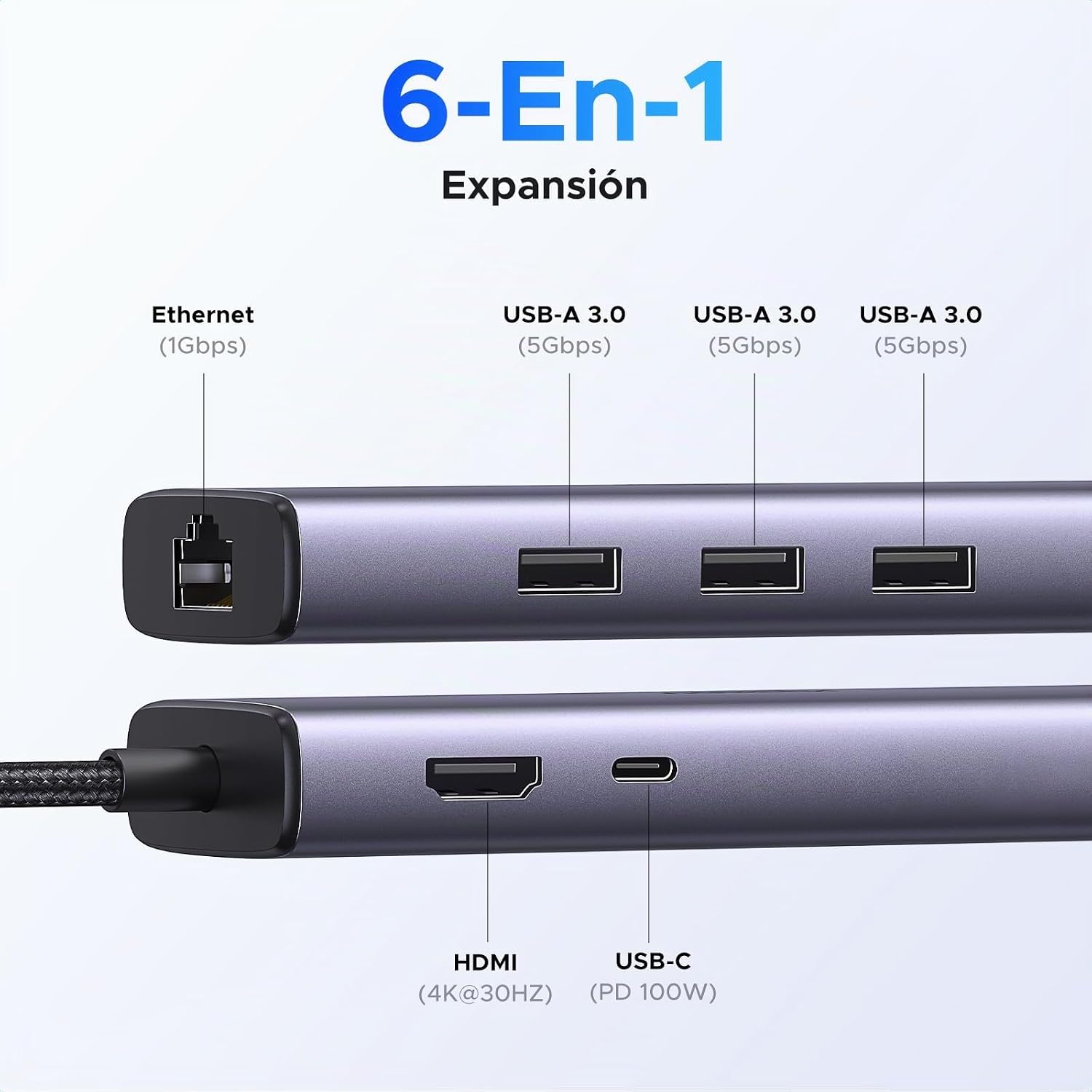 Detalle 2 de UGREEN Revodok 1061 Hub USB C 6 en 1