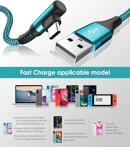 Thumbnail 6 de Câble USB C Coudé 90 Degrés AviBrex 3M (Lot de 2) – Charge rapide 3A, nylon tressé