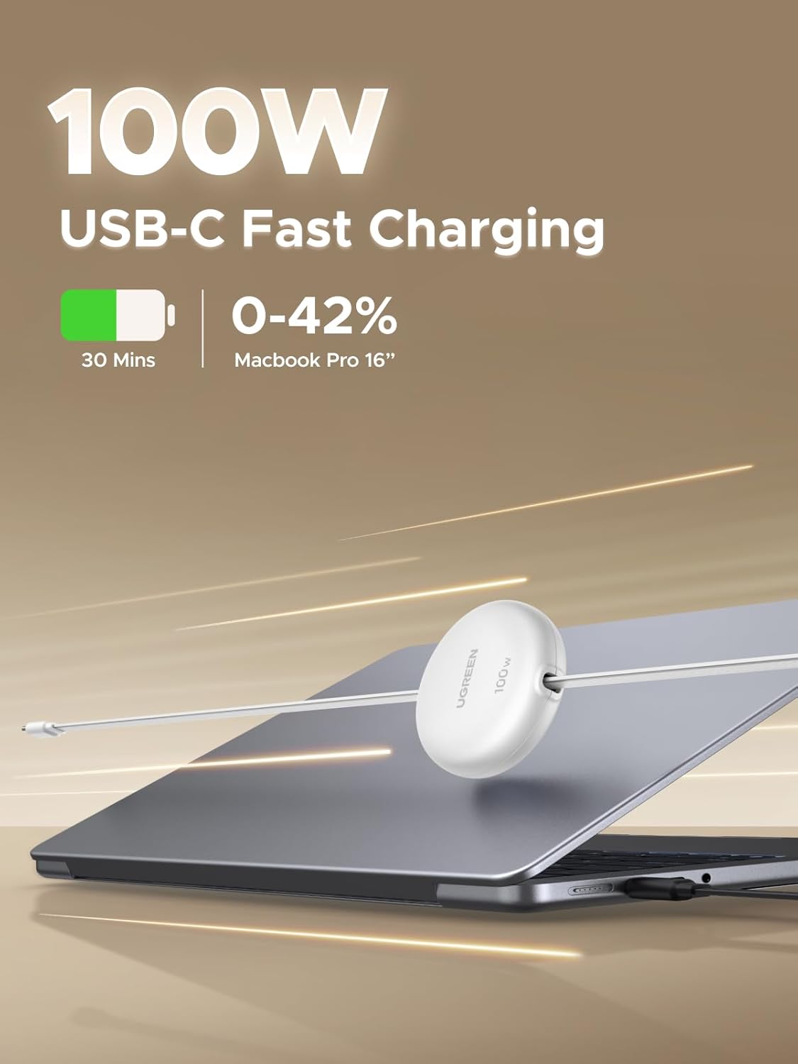 Detalle de UGREEN 100W Cavo USB-C Retrattile PD 3.0 (Bianco) con ricarica rapida e lunghezze regolabili