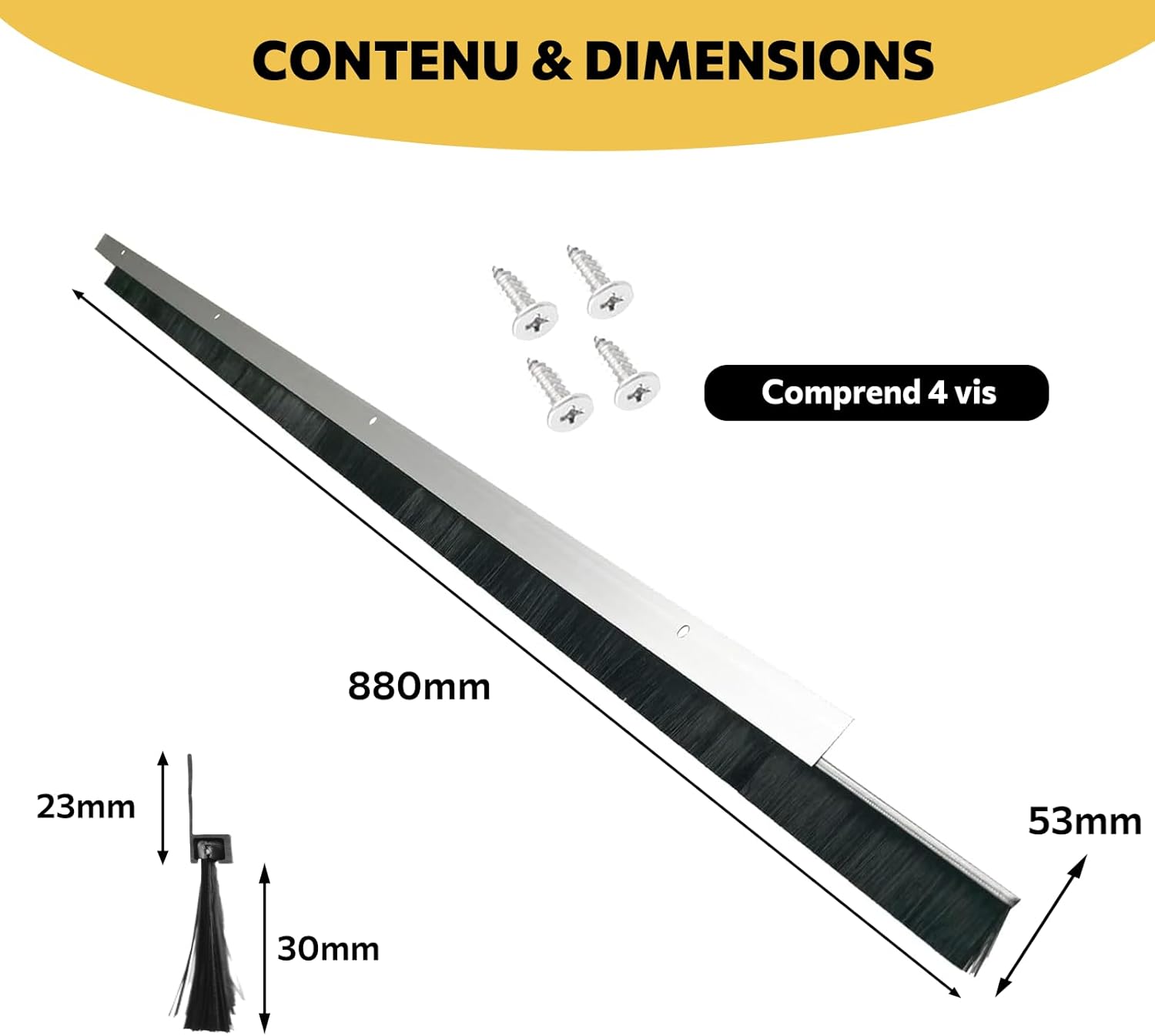 Detalle de Lot de 5 Joint de Porte à Brosse Retsun 53 mm × 880 mm – Aluminium anodisé et fibres PP haute densité