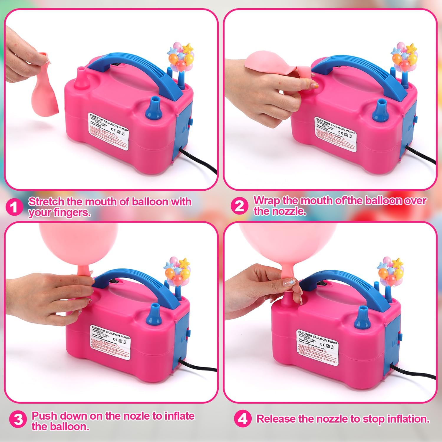Detalle de BXBHU Electric Balloon Pump UK (600W) – Portable double nozzle inflator for party, weddings and birthdays