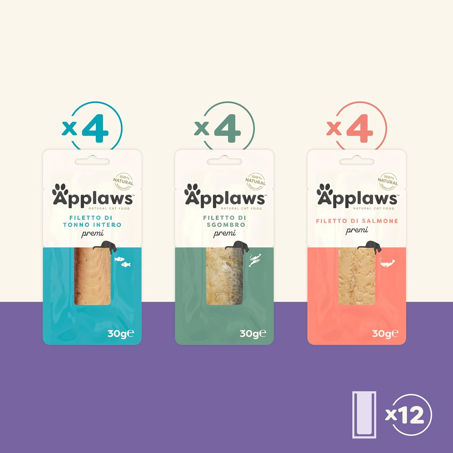 Thumbnail 2 de Applaws snack umido 100% naturale per gatti e gattini – multipack 12x30 g di filetto di pesce