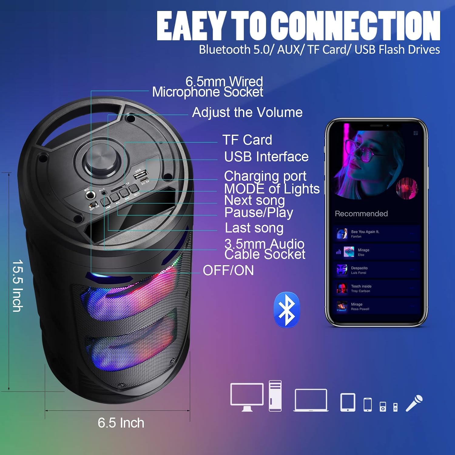 Detalle de BabYoung A76 30W Portable Bluetooth Speaker
