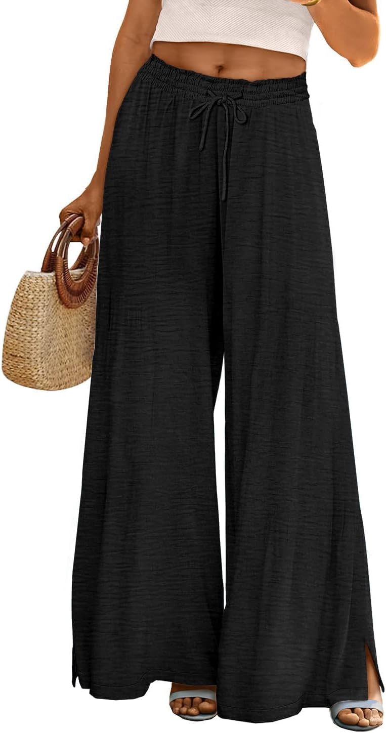 Detalle de YESNO Women Summer Flowy Wide Leg Pants with Elastic Waist and Pockets