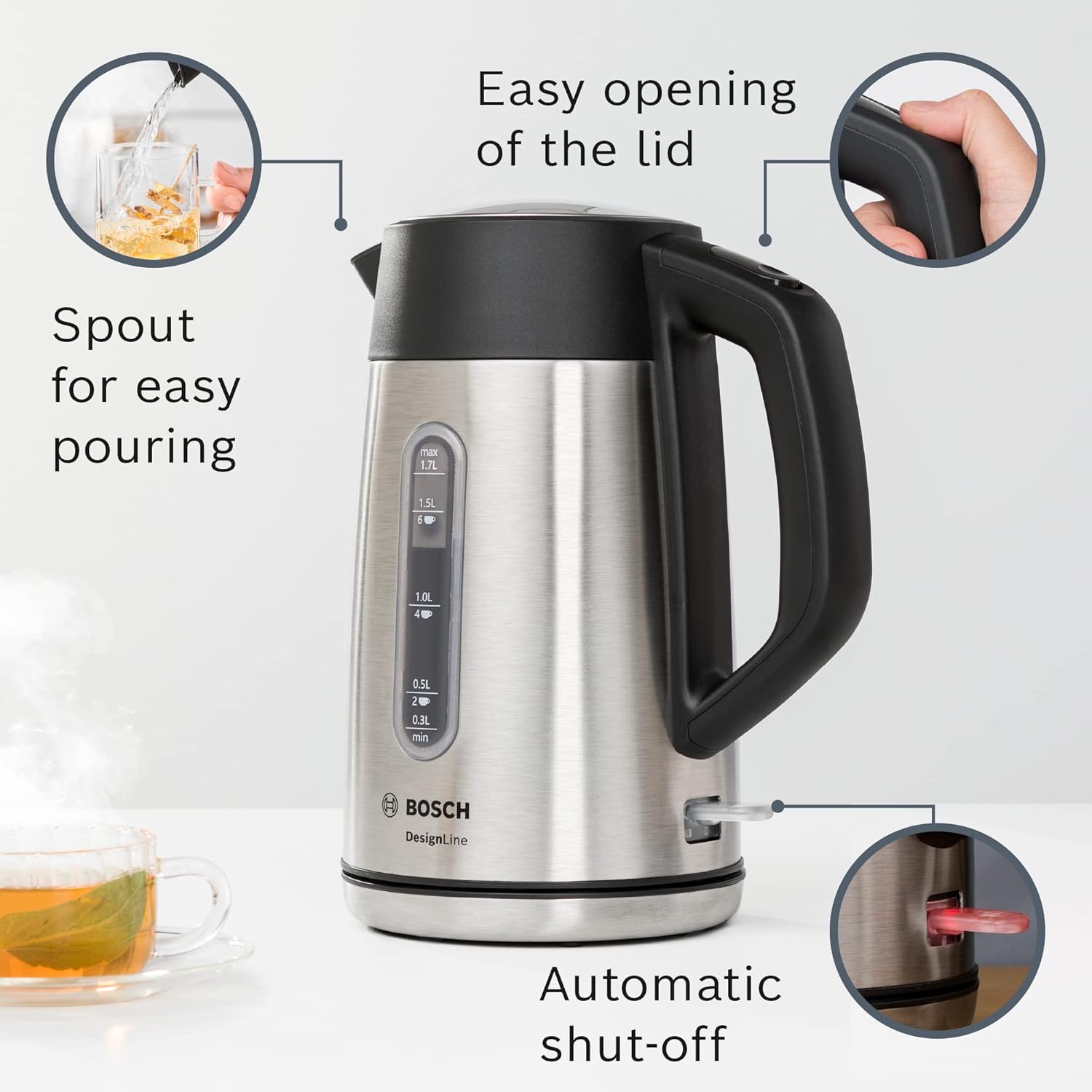 Thumbnail 5 de Bosch DesignLine Plus TWK4P440GB Stainless Steel Cordless Kettle, 1.7 L, 3000 W
