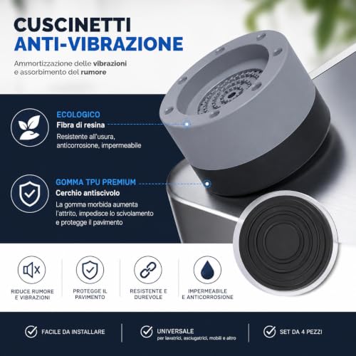 Thumbnail 6 de Cuscinetti Antivibrazione Universali in TPU e PP: Set da 4 Supporti Antiscivolo per Lavatrice, Asciugatrice e altri mobili