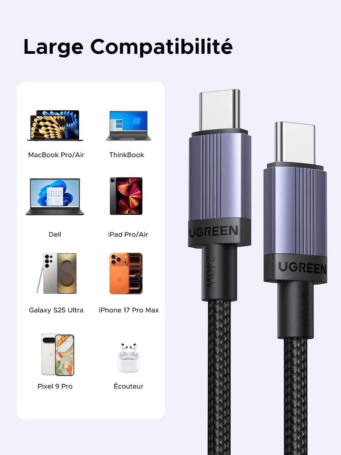 Thumbnail 3 de UGREEN 240W Câble USB C PD 3.1 5A 3m