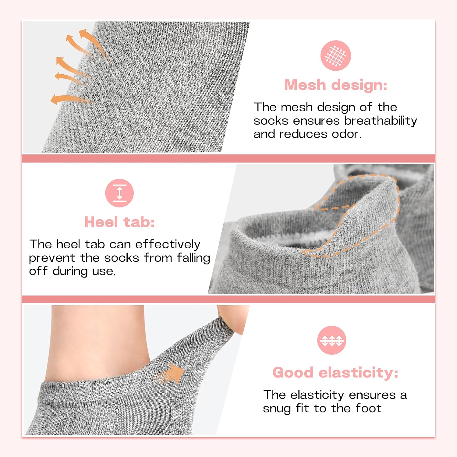 Detalle 2 de Muezna Pilates Grip Socks, 6-Pair Pack