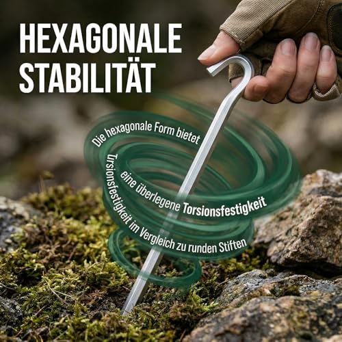Detalle de DN DENNOV Zeltheringe Heavy-Duty Aluminium, 18 cm – 14er Packung (Silber)