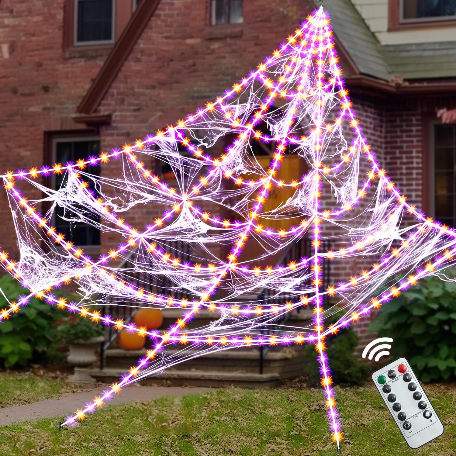 Detalle de AURORAKI SWL-Z04-455-pur-ora Light-Up Spider Web, 16.4-Foot LED Decor