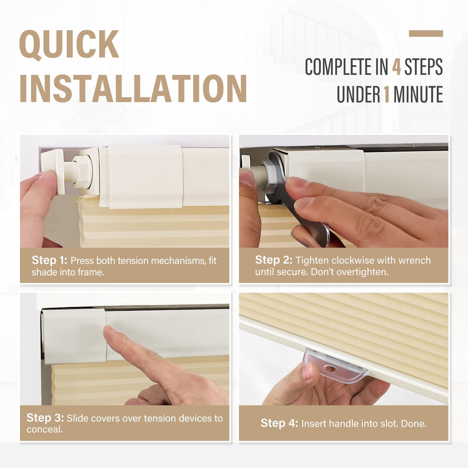 Thumbnail 6 de AOSKY CS01 Cordless Cellular Shade, 43" x 48", Beige Light Filtering