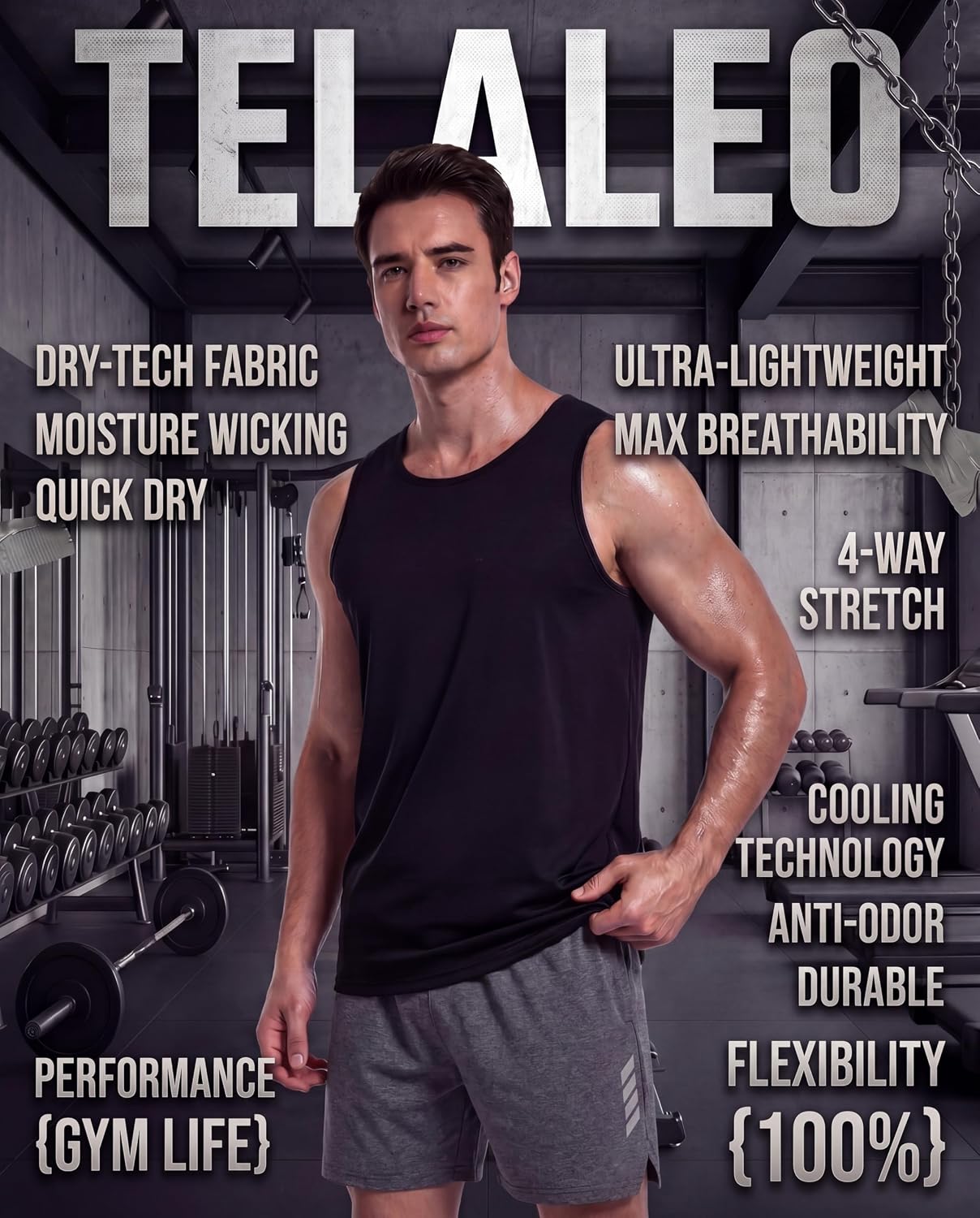 Detalle de TELALEO 5 Pack Men's Workout Tank Tops with Mesh, Quick-Dry Comfort