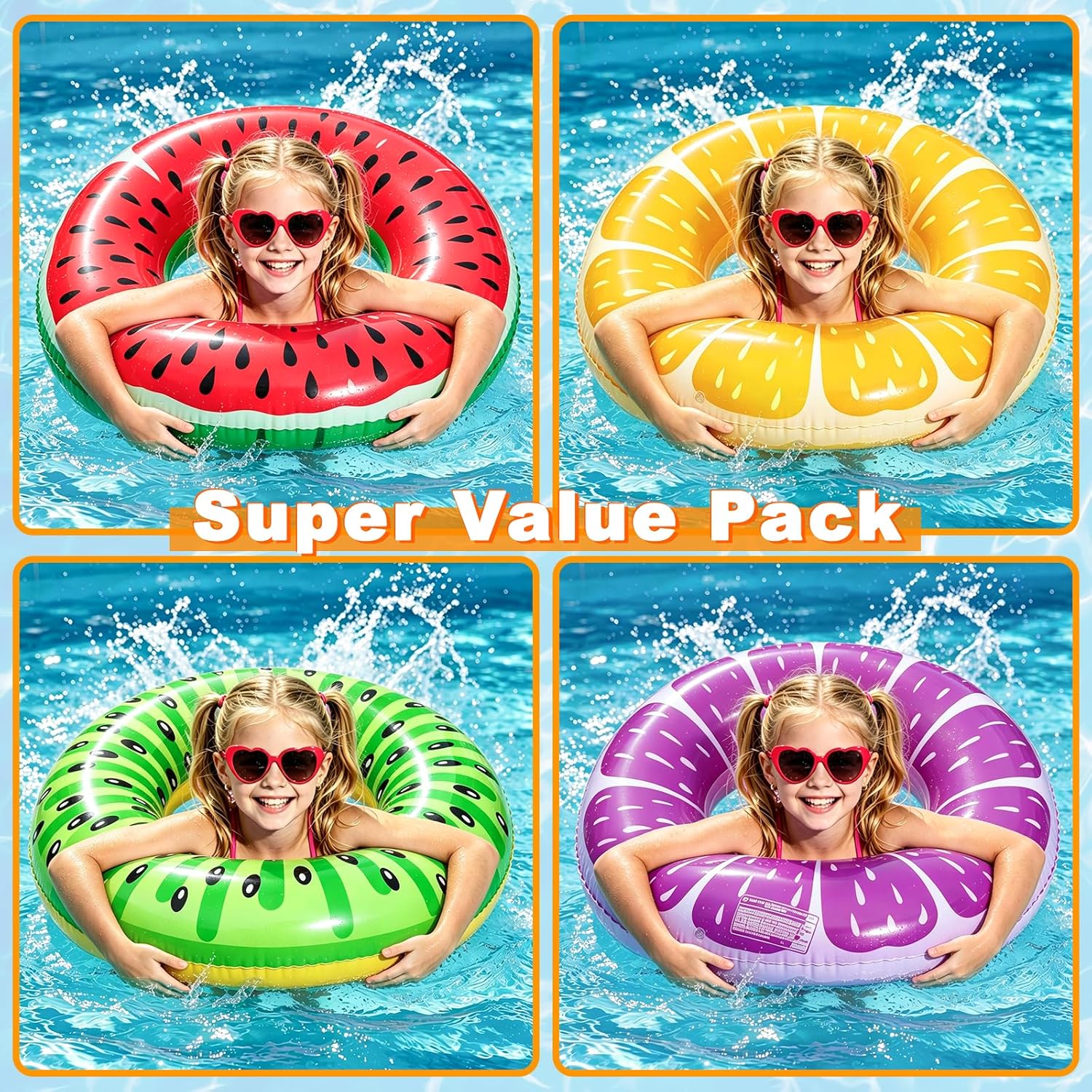 Detalle 2 de 8 Pack Inflatable Pool Floats with Fruit Shapes and Rainbow Beach Balls