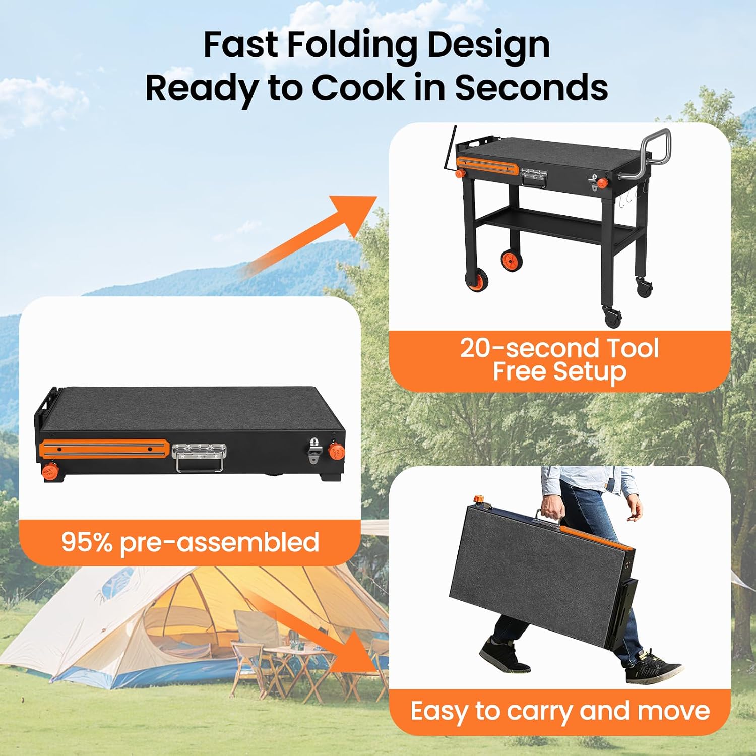 Detalle de EsFrondo YP39-C-CA Folding Grill Table, 450 lb Capacity, Tool-Free Setup