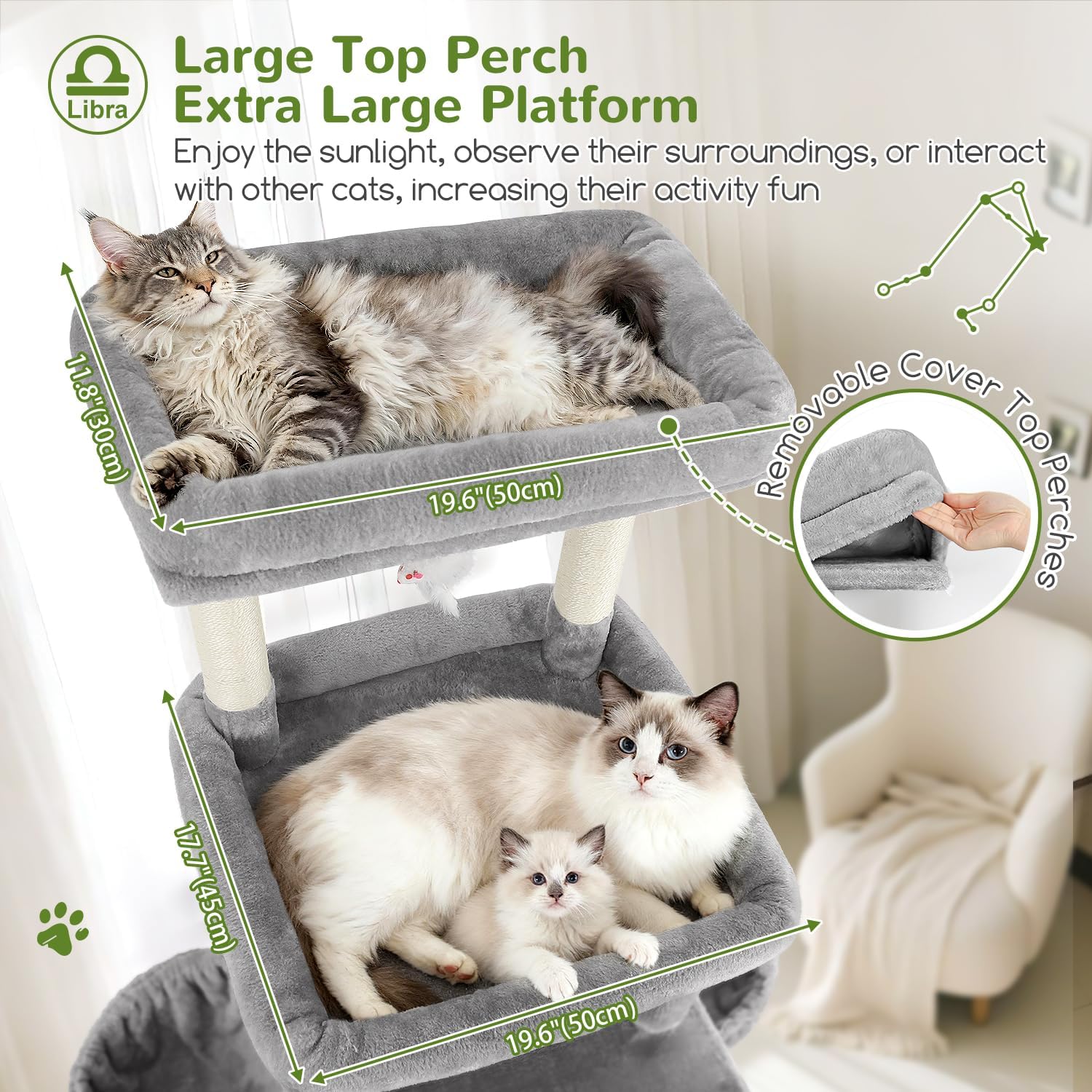 Detalle 2 de Globlazer Z78 Cat Tree for Large Cats, 78.35-Inch, 7 Levels, Light Gray