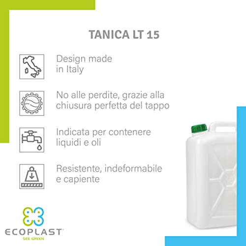 Detalle de Ecoplast Tanica 15 Litri – Fusto in Plastica HDPE, neutro, senza BPA, maniglia ergonomica