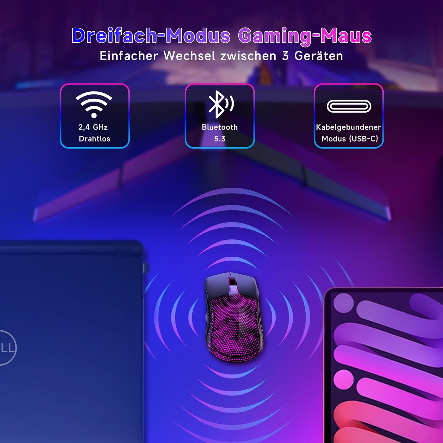Thumbnail 3 de Gaming Maus Kabellos – 12K DPI, Bluetooth 5.3, 86 g, RGB, 6 Tasten