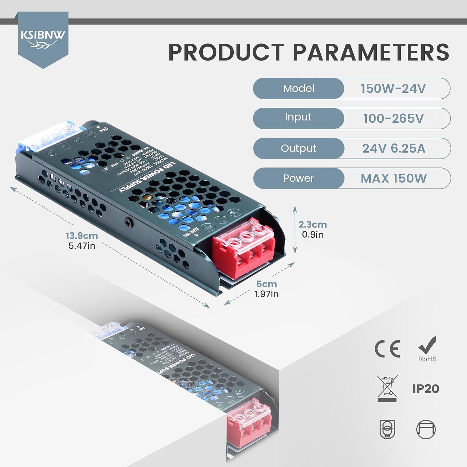 Detalle 2 de KSIBNW 24V 150W transformador para tiras LED
