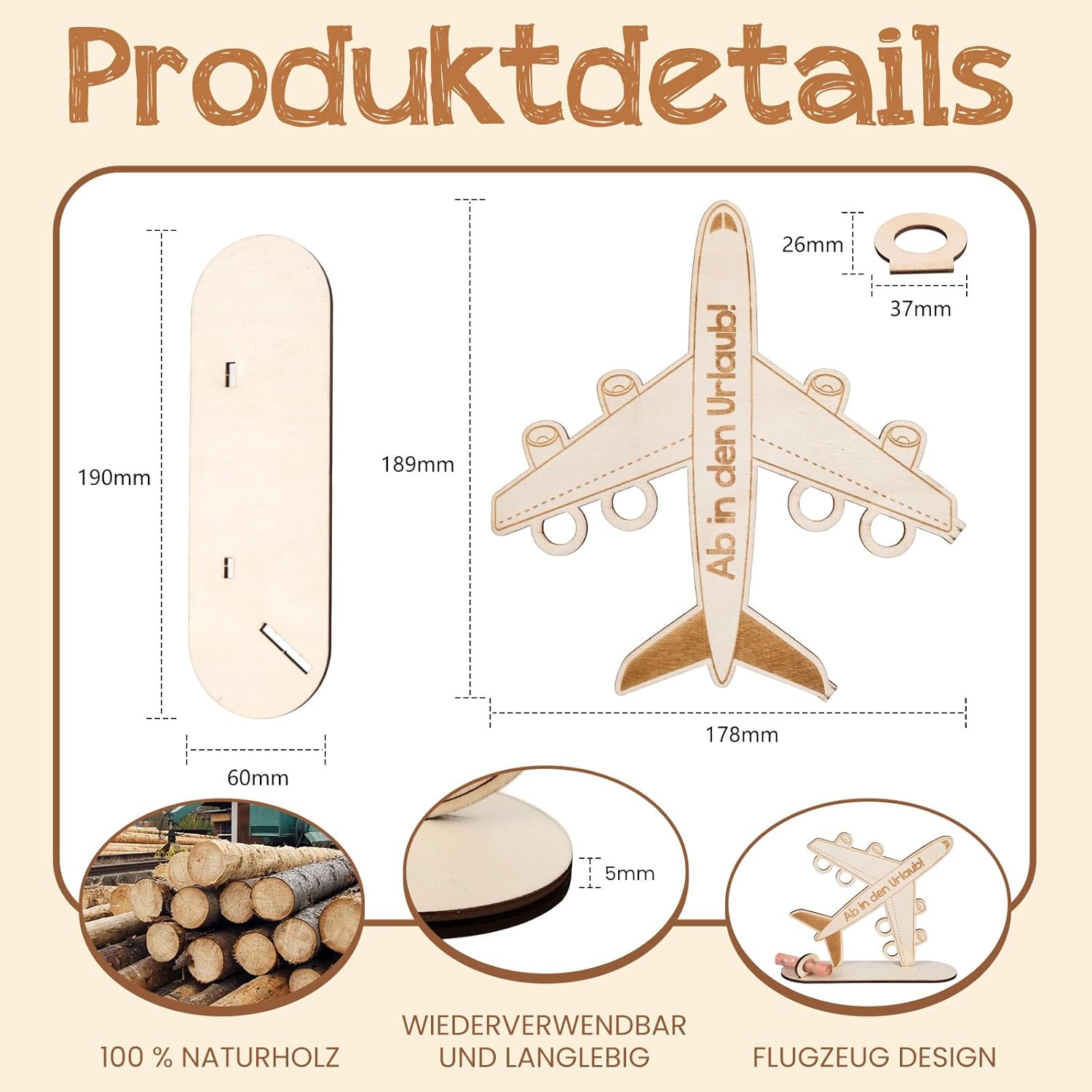 Thumbnail 2 de HOLDLEAF Flugzeug Holz Geldgeschenk – originelle Reisekasse/Sparbüchse zum Geburtstag