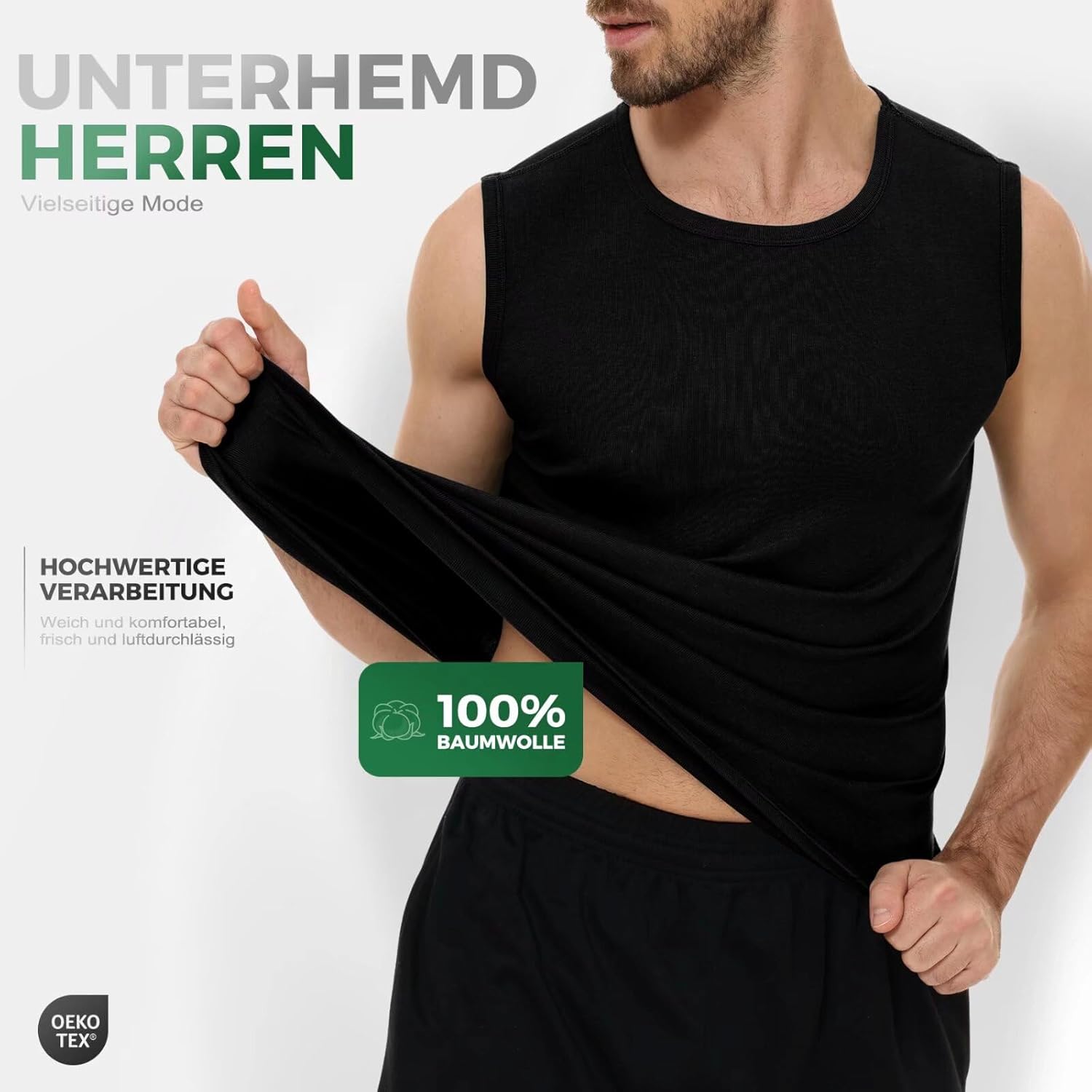 Thumbnail 1 de YouShow 3er Pack Herren Unterhemd aus 100% Baumwolle (Tank Top, Rundhals) – ärmellos