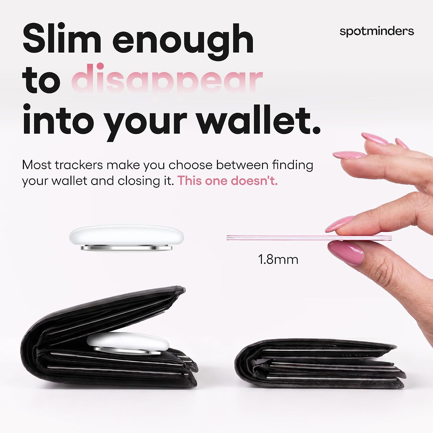 Detalle 2 de SPOTMINDERS Apple MFi Certified Credit Card Wallet Tracker PRO (Pink) — iOS Only, Apple Find My
