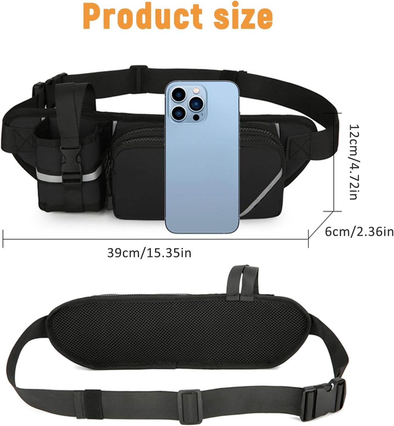 Thumbnail 1 de Esoes belt bag with bottle holder (adjustable sports hip bag) – Black