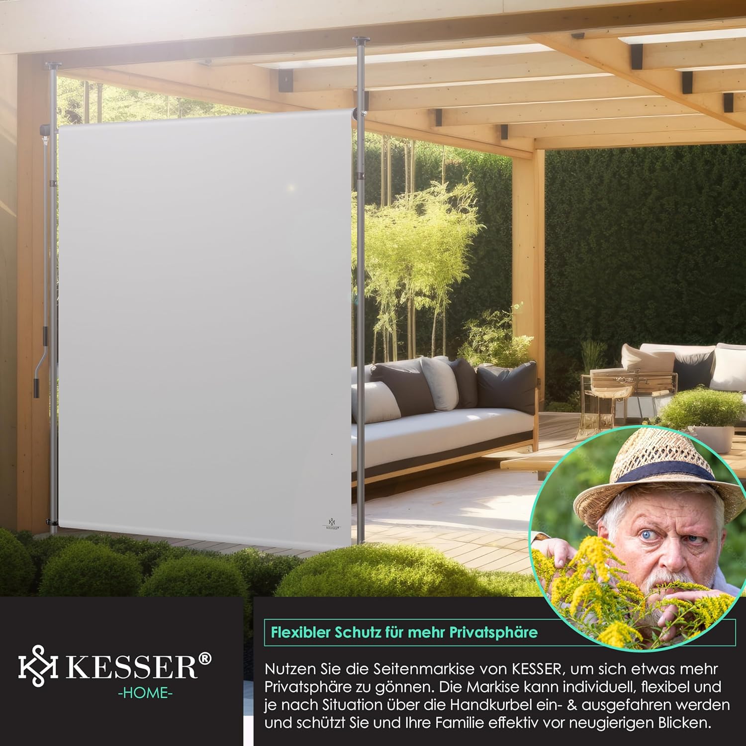 Thumbnail 4 de KESSER Klemmmarkise 120x310 cm – wetterfester Sichtschutz für Balkon und Garten (Grau)