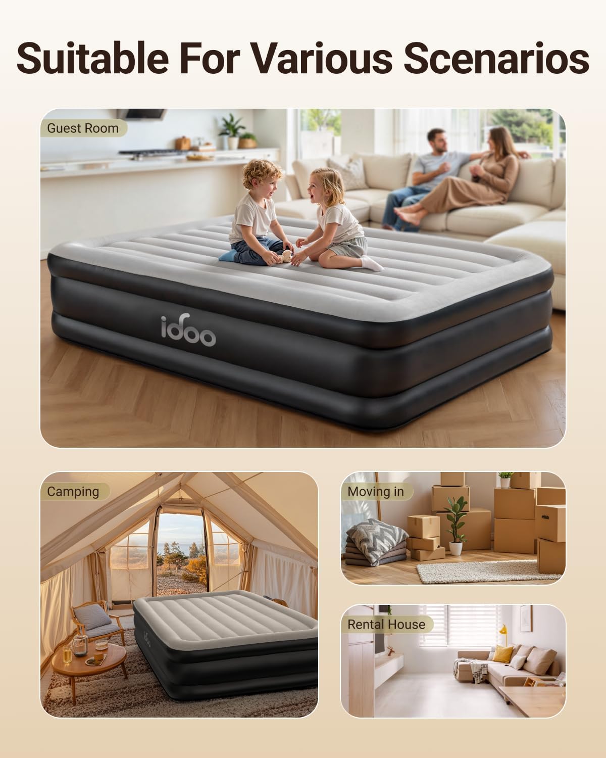 Thumbnail 6 de iDOO Inflatable Air Mattress (Double) with Built-in Pump – 190x137x46 cm